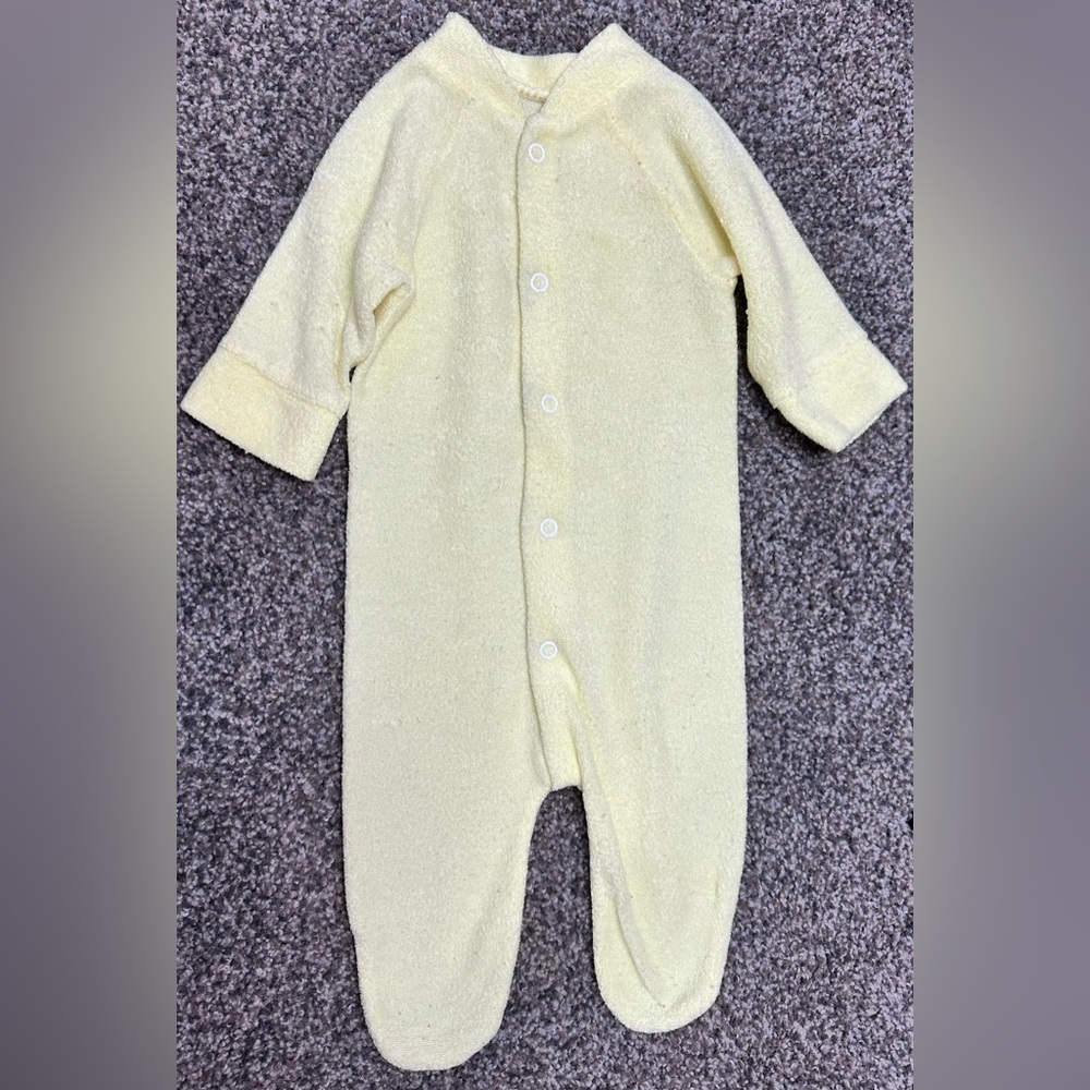 80’s Vintage Baby Footed Sleeper Yellow Unisex  Size 3-6 Months Terry Cloth Cute